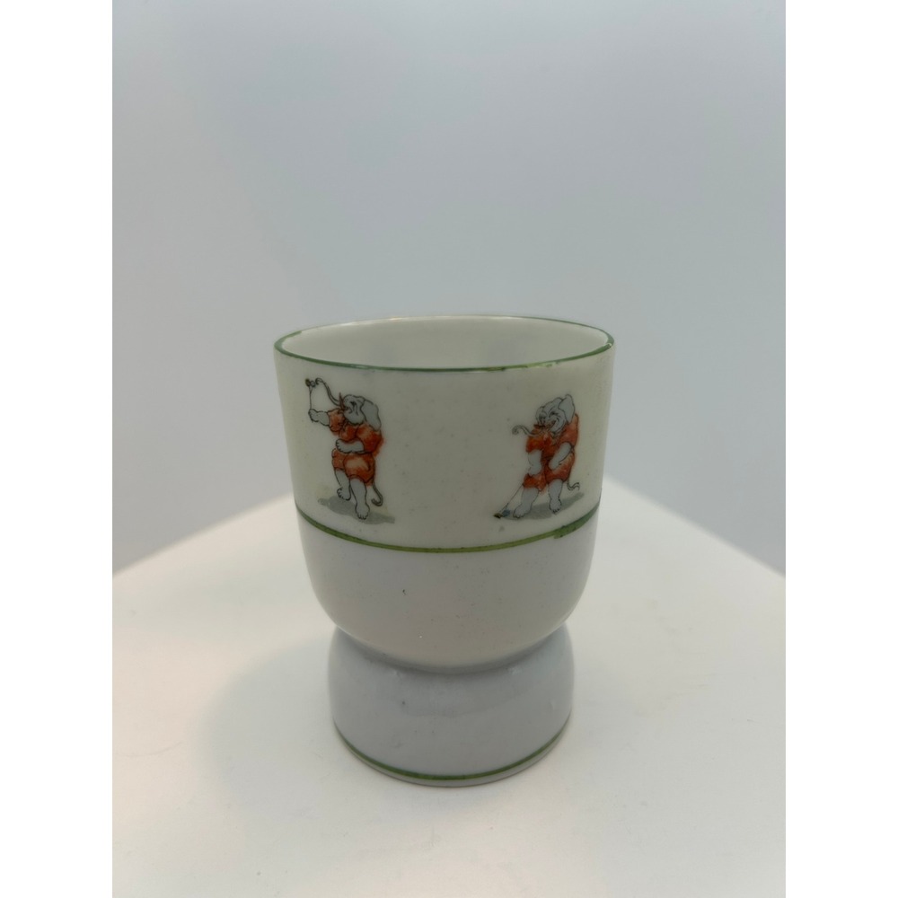 Elite Nippon Hand Painted Porcelain Egg Cup Whimsical Elephants‎ Antique White